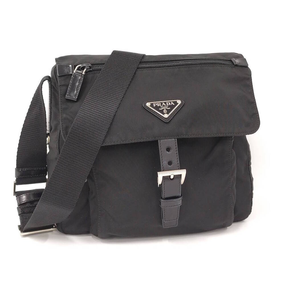 Prada Shoulder Bag Triangle Plate Black